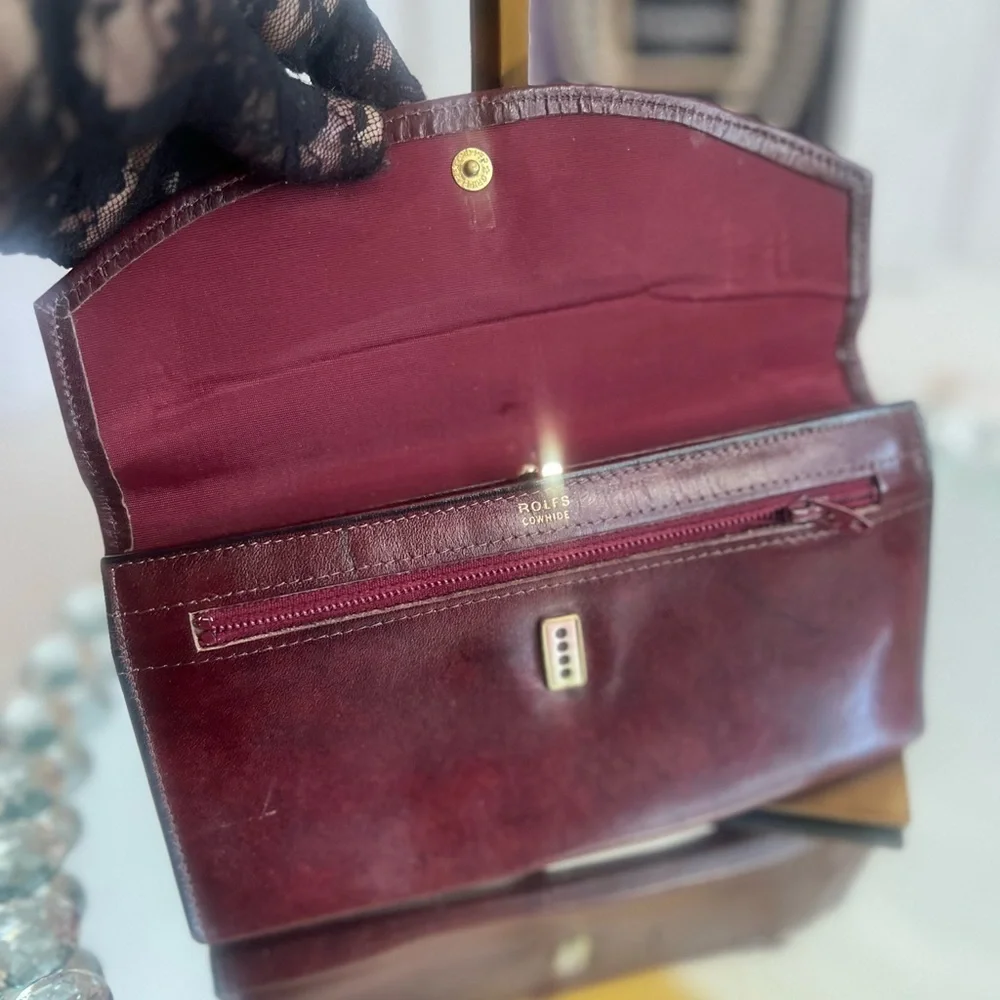Rolfs Vintage Cowhide  burgundy Leather Checkbook Wallet